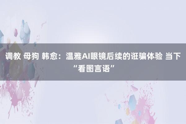 调教 母狗 韩愈：温雅AI眼镜后续的诳骗体验 当下“看图言语”
