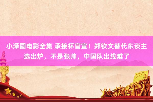小泽圆电影全集 承接杯官宣！郑钦文替代东谈主选出炉，不是张帅，中国队出线难了