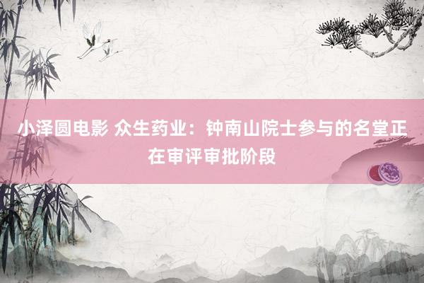 小泽圆电影 众生药业：钟南山院士参与的名堂正在审评审批阶段